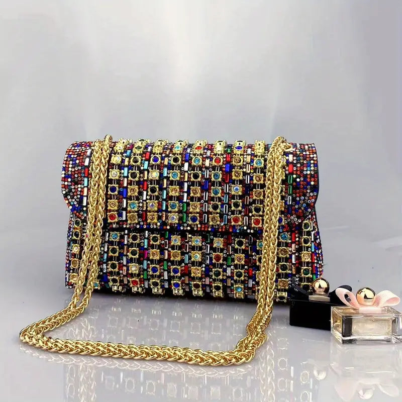 Luxury Rhinestone Crossbody Bag with Trendy Chain