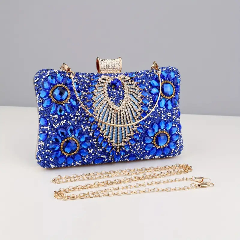 Glamorous Beaded Flower Rhinestone Tassel Clutch Purse