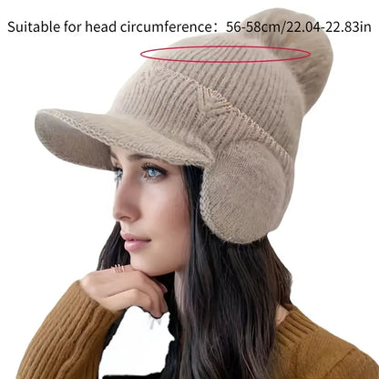 Cozy Windproof Knit Beanie with Visor for Winter