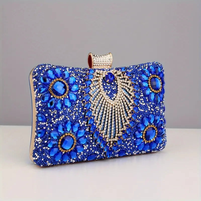 Glamorous Beaded Flower Rhinestone Tassel Clutch Purse