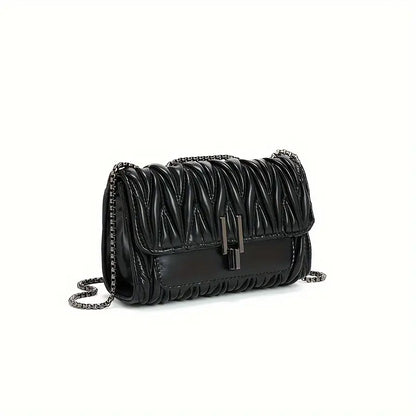 Elegant Quilted Crossbody Bag with Chain & Letter Lock