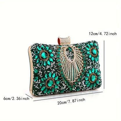 Glamorous Beaded Flower Rhinestone Tassel Clutch Purse