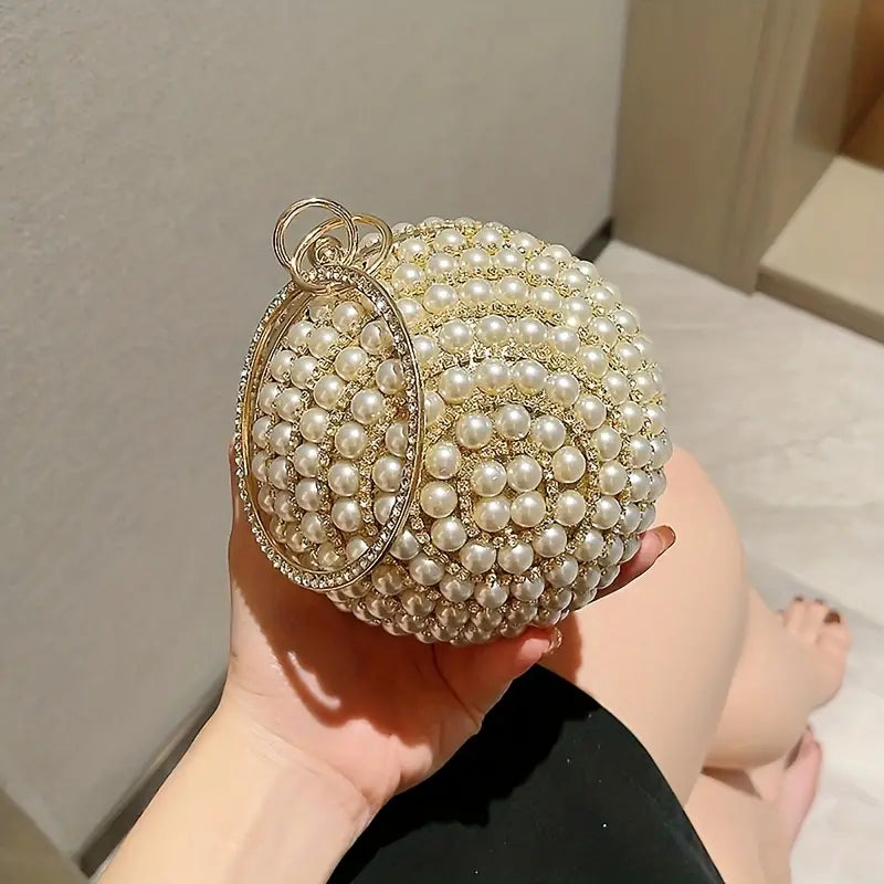 Sparkling Rhinestone and Faux Pearl Evening Clutch