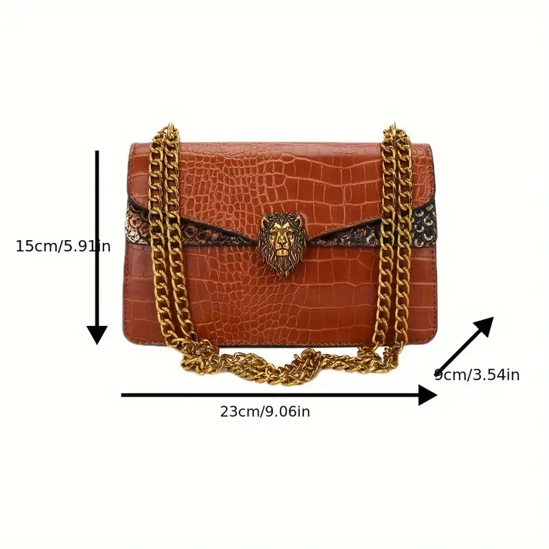 Trendy Lion Button Mini Square Chain Bag