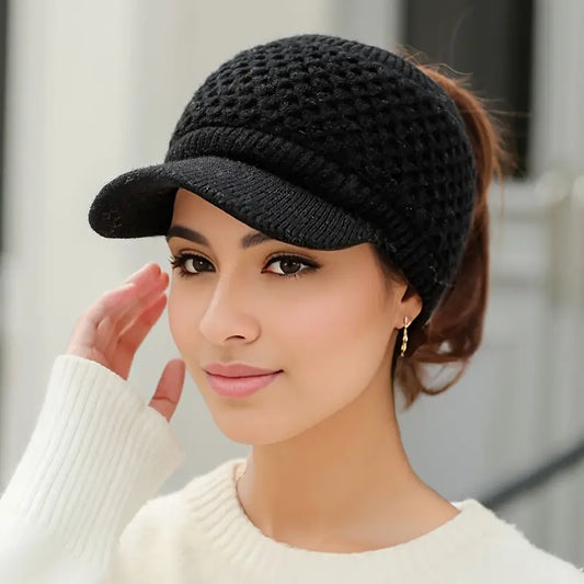 Windproof Knit Ponytail Cap for Stylish Outdoor Adventures