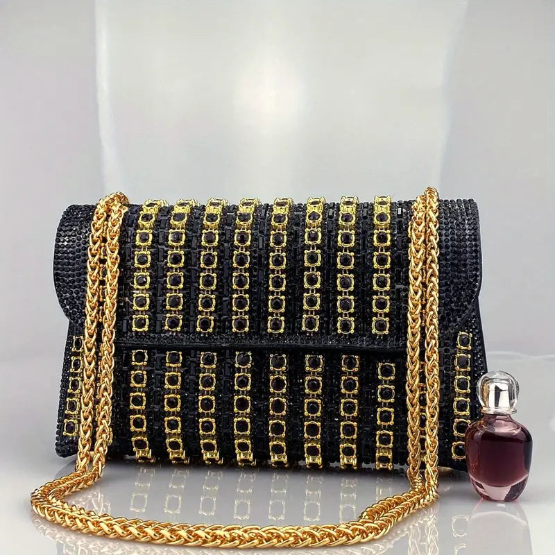 Luxury Rhinestone Crossbody Bag with Trendy Chain