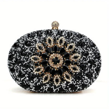 Rhinestone Flower Glitter Clutch for Weddings and Parties