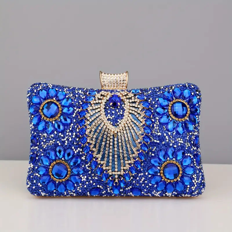 Glamorous Beaded Flower Rhinestone Tassel Clutch Purse