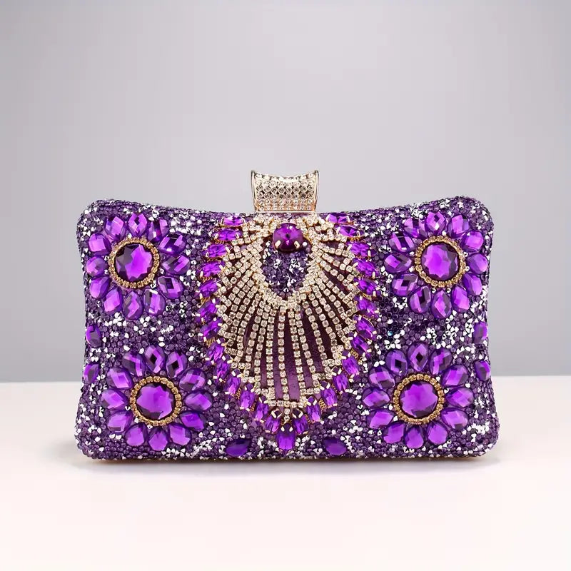 Glamorous Beaded Flower Rhinestone Tassel Clutch Purse