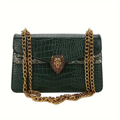 Trendy Lion Button Mini Square Chain Bag