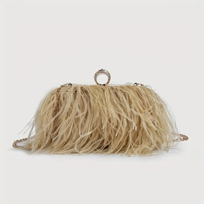 Trendy Faux Ostrich Feather Bag with Chain Strap