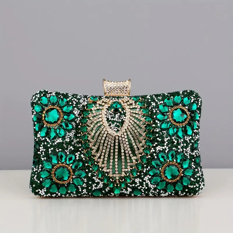 Glamorous Beaded Flower Rhinestone Tassel Clutch Purse