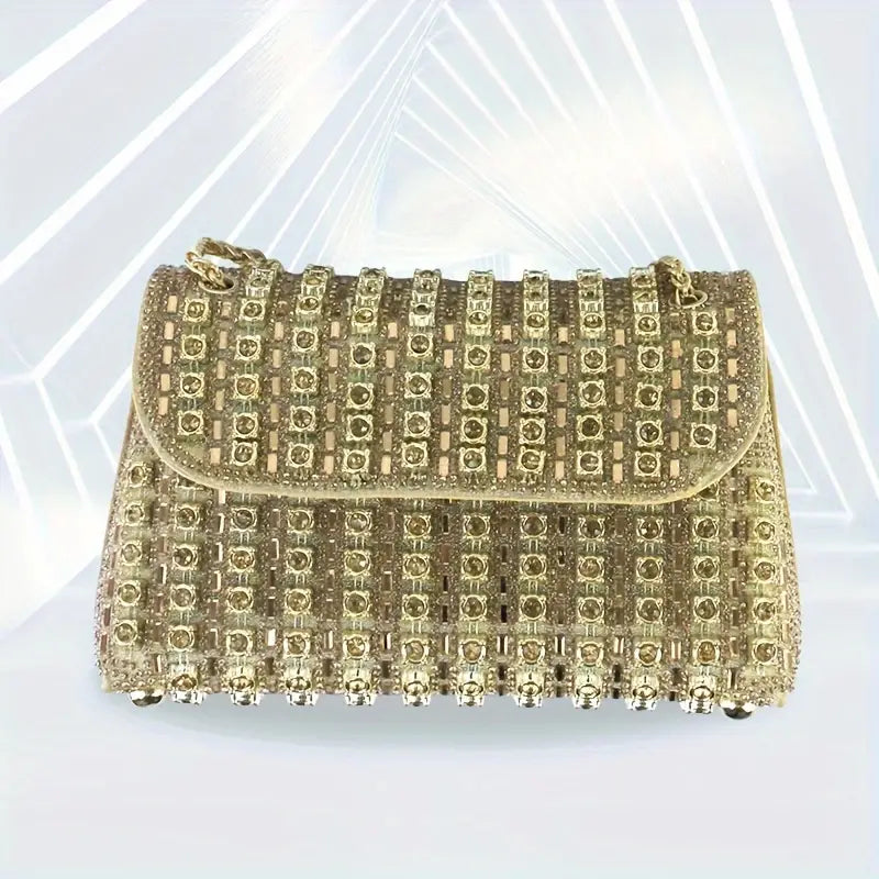 Luxury Rhinestone Crossbody Bag with Trendy Chain