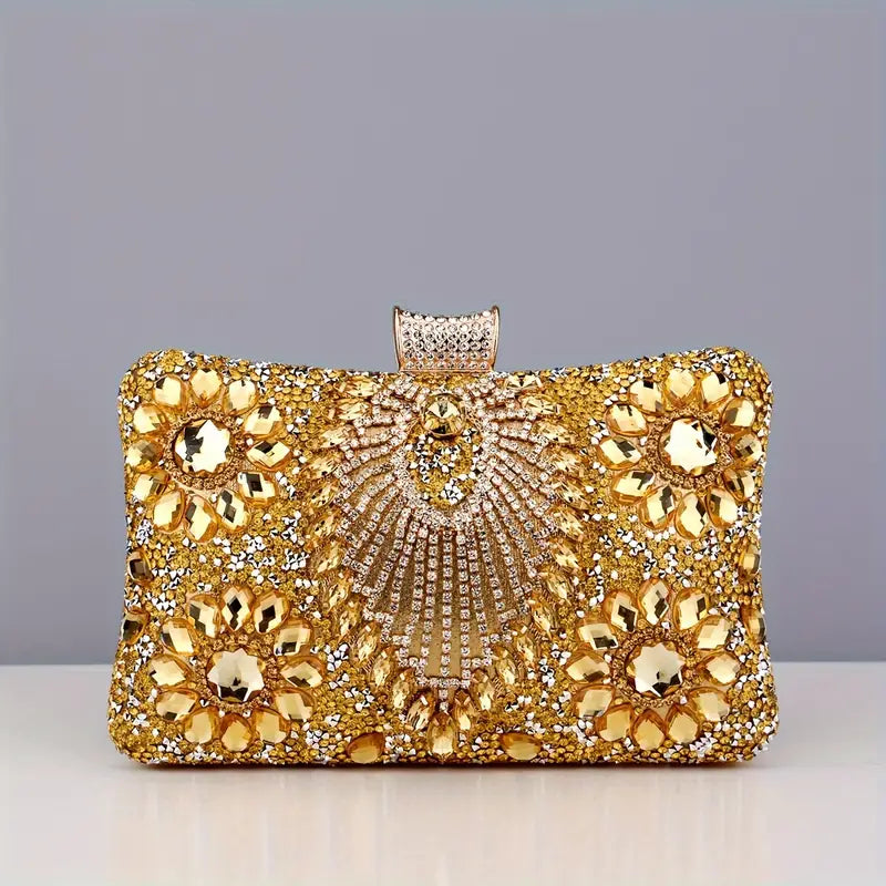 Glamorous Beaded Flower Rhinestone Tassel Clutch Purse