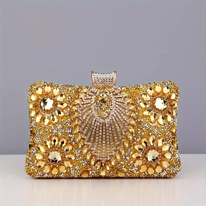 Glamorous Beaded Flower Rhinestone Tassel Clutch Purse