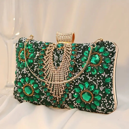 Elegant Vintage Rhinestone Clutch With Chain Strap