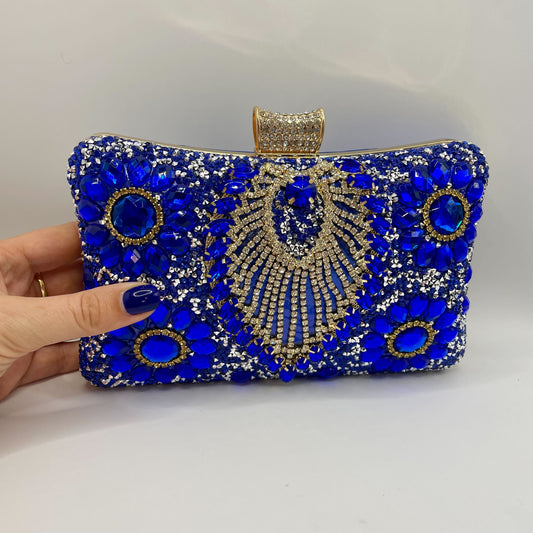 Glamorous Beaded Flower Rhinestone Tassel Clutch Purse