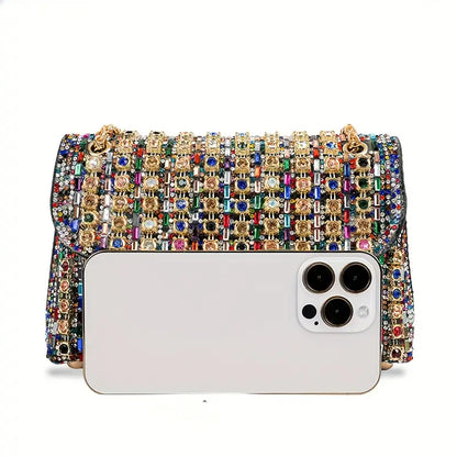 Luxury Rhinestone Crossbody Bag with Trendy Chain