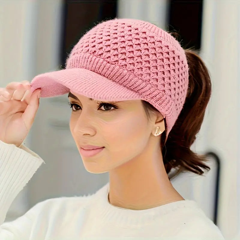 Windproof Knit Ponytail Cap for Stylish Outdoor Adventures