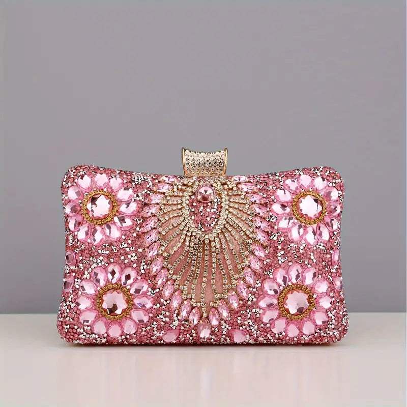 Glamorous Beaded Flower Rhinestone Tassel Clutch Purse