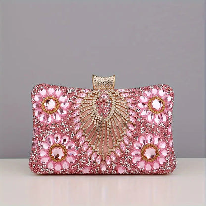 Glamorous Beaded Flower Rhinestone Tassel Clutch Purse