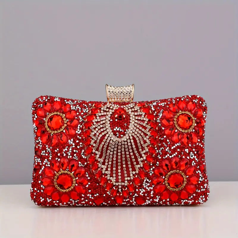 Glamorous Beaded Flower Rhinestone Tassel Clutch Purse