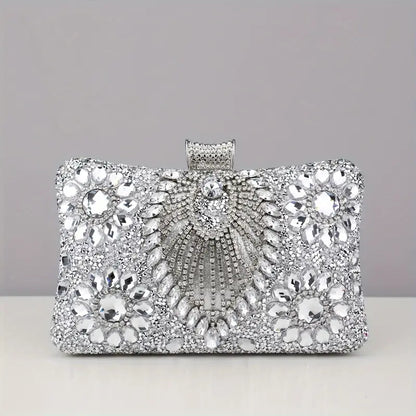 Glamorous Beaded Flower Rhinestone Tassel Clutch Purse