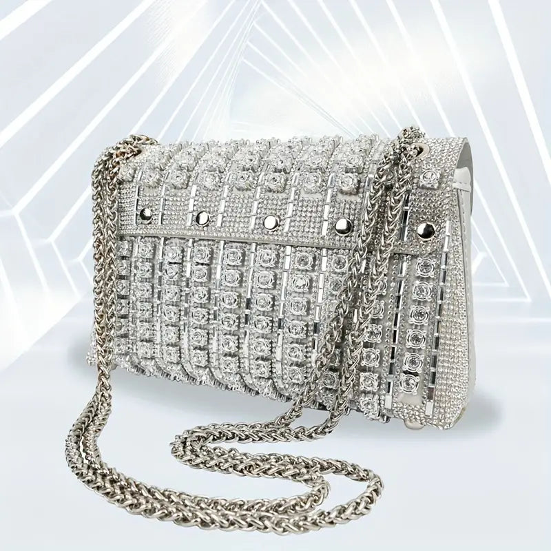 Luxury Rhinestone Crossbody Bag with Trendy Chain