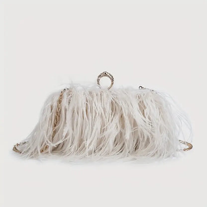 Trendy Faux Ostrich Feather Bag with Chain Strap