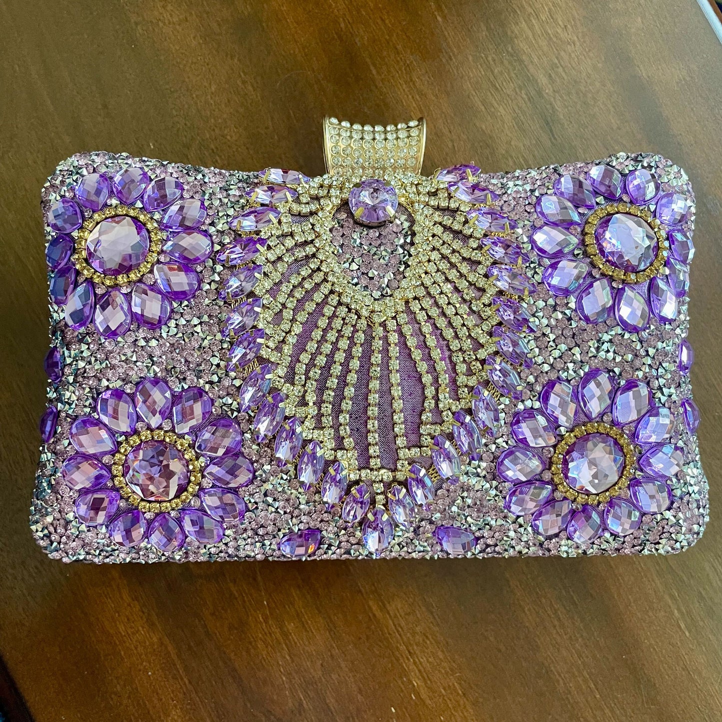 Glamorous Beaded Flower Rhinestone Tassel Clutch Purse