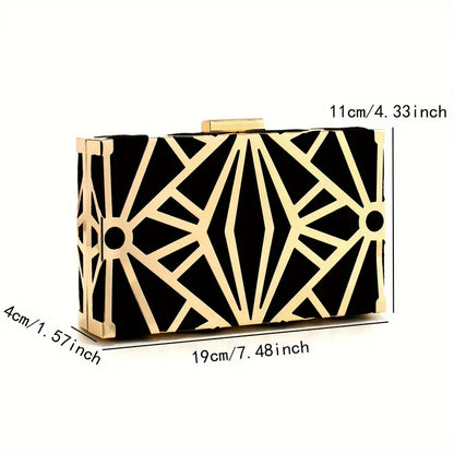 Chic Black Faux Leather Clutch with Hollow Metal Design