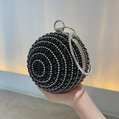 Sparkling Rhinestone and Faux Pearl Evening Clutch