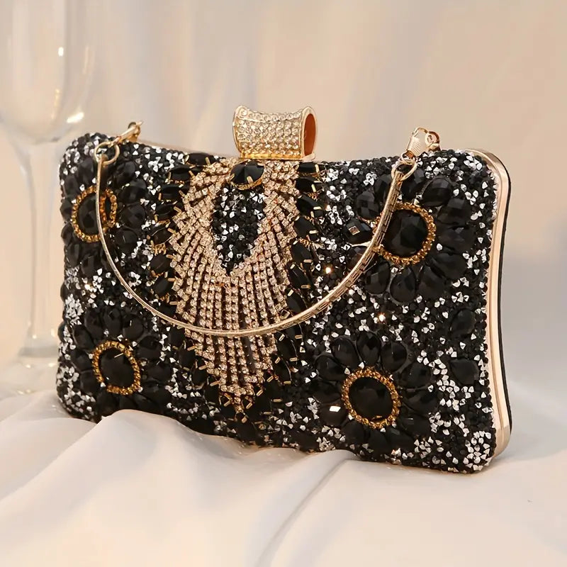 Elegant Vintage Rhinestone Clutch With Chain Strap