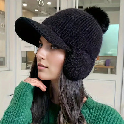 Cozy Windproof Knit Beanie with Visor for Winter