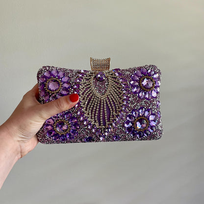 Glamorous Beaded Flower Rhinestone Tassel Clutch Purse