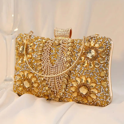 Elegant Vintage Rhinestone Clutch With Chain Strap