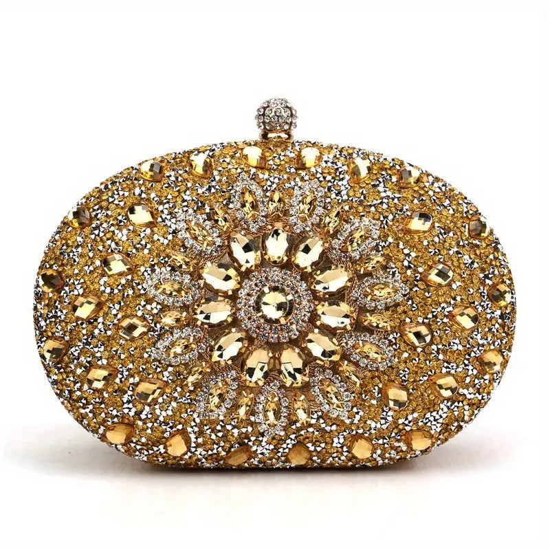 Rhinestone Flower Glitter Clutch for Weddings and Parties