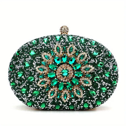 Rhinestone Flower Glitter Clutch for Weddings and Parties