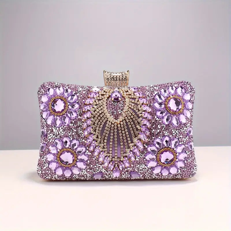 Glamorous Beaded Flower Rhinestone Tassel Clutch Purse