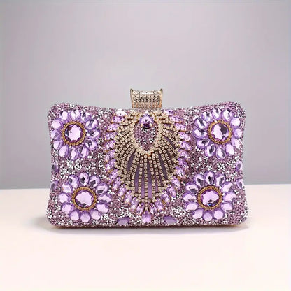 Glamorous Beaded Flower Rhinestone Tassel Clutch Purse