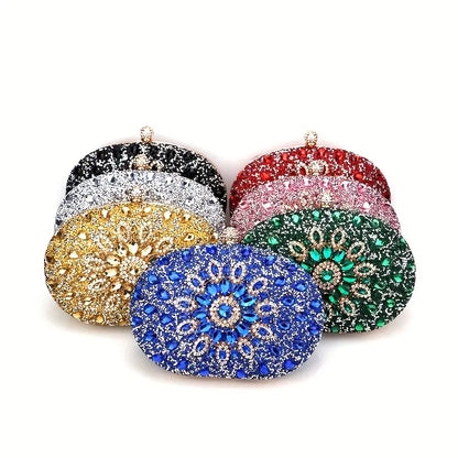 Rhinestone Flower Glitter Clutch for Weddings and Parties