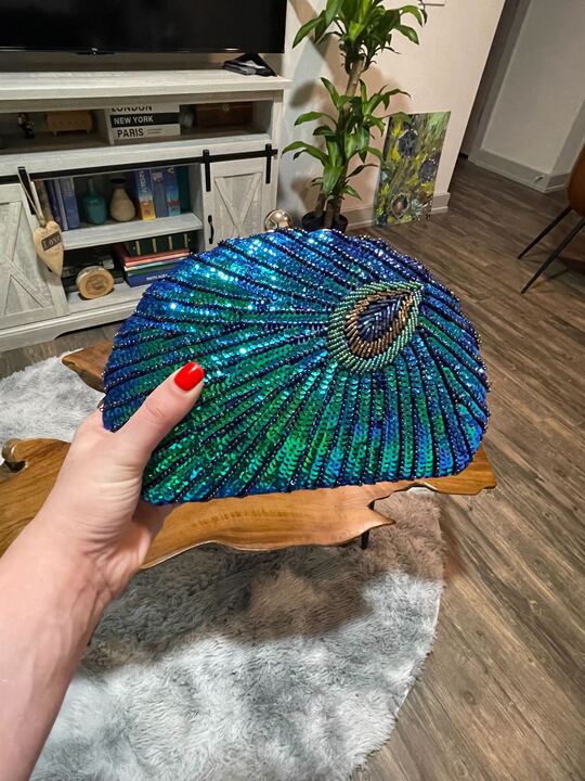 Luxury Peacock Feather Sequin Evening Party Clutch