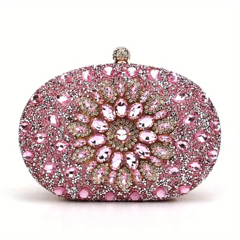 Rhinestone Flower Glitter Clutch for Weddings and Parties