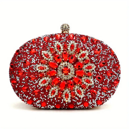 Rhinestone Flower Glitter Clutch for Weddings and Parties