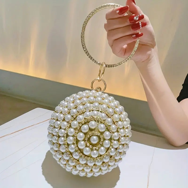 Sparkling Rhinestone and Faux Pearl Evening Clutch