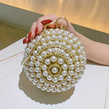 Sparkling Rhinestone and Faux Pearl Evening Clutch