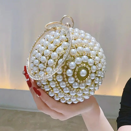 Sparkling Rhinestone and Faux Pearl Evening Clutch