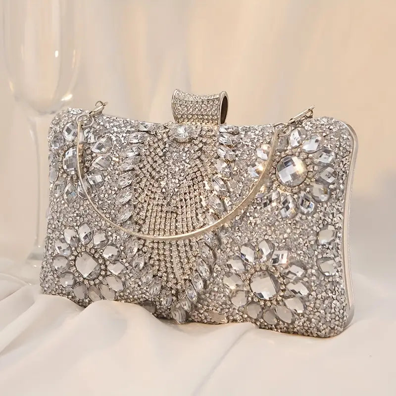 Elegant Vintage Rhinestone Clutch With Chain Strap