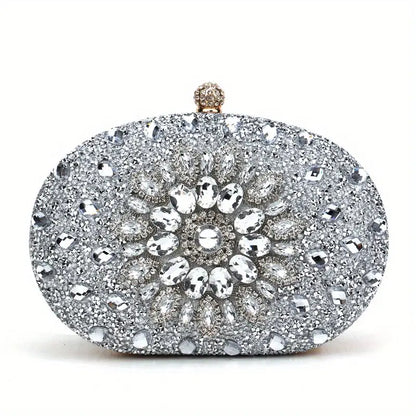 Rhinestone Flower Glitter Clutch for Weddings and Parties